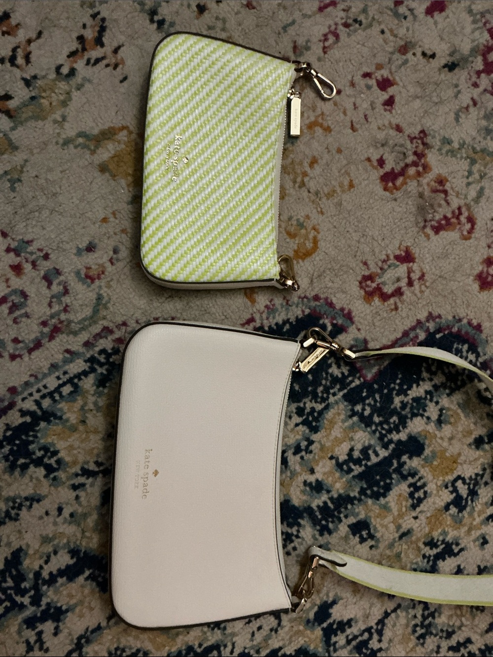 kate spade woven lime & white crossbody with gold logo